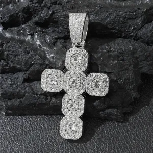 Iced out cross pendant with sparkling rhinestones for hip hop street style jewelry.