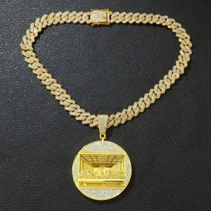 Iced out gold Cuban link chain with 3D Last Supper pendant hip hop jewelry