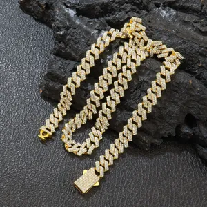 Hip Hop Breite Rauten Panzerkette Halskette Für Damen Herren Strass Legierung Kette Halskette Accessoire