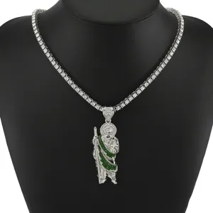 Exquisite vereiste Saint-Jude-Anhänger an Tennis-Kette für Hip-Hop-Herrenschmuck