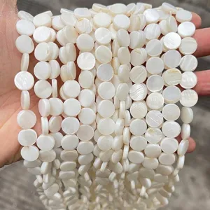 Perle Sciolte a Disco Tondo in Madreperla Bianca Naturale Perline di Conchiglia Piatta per Accessori Gioielli Fai da Te Collana Bracciale