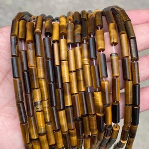 Natural yellow tiger eye stone cylinder tube beads for DIY jewelry crafts 4x13mm size