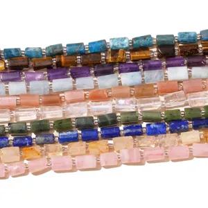 Perles en tube en pierres naturelles de haute qualité en diverses couleurs de cristal