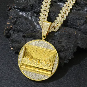 Hip Hop Zinklegierung Vollbesetzt Mit Strass Das Letzte Abendmahl Rund Anhänger Halskette Mit Panzerkette Streetwear Schmuck Für Herren Damen