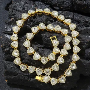 Vereiste Herz Panzerkette Halskette Armband Legierung Pave Strass Hip Hop Schlüsselbein Kette Schmuck Für Damen Herren Gold Silber
