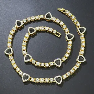 Französisch Ins Stil Süß Cool Emaille Herz Tennis Kette Halskette Armband Set Strass Eingelegt Herz Choker Für Damen Schmuck