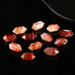 Perles en Vrac en Quartz Hématose Rouge Naturel Double Pointe Colonne Hexagonale Accessoires Bijoux DIY Pierre Énergie