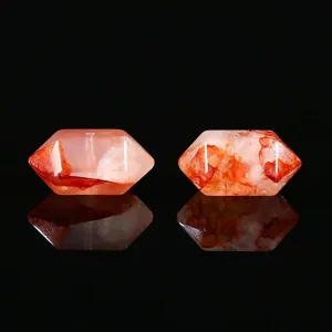 Perle en quartz hématoïde rouge naturel à double pointe hexagonale pour bijoux DIY.