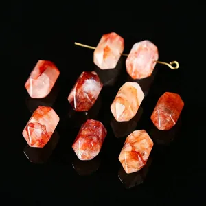 Perles naturelles en quartz hématoïde rouge à double pointe hexagonale pour bijoux DIY créatifs