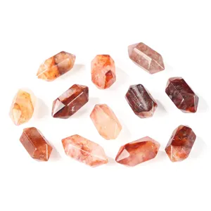 Perles en quartz hématoïde rouge naturel à double pointe hexagonale pour bijoux DIY