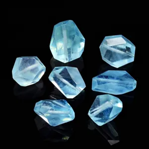 Natural Devil Blue Aquamarine Irregular Faceted Beads Single Loose Gemstone With Hole For DIY Jewelry Making Accessories