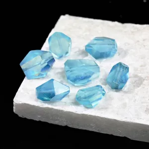 Natural devil blue aquamarine freeform faceted beads for DIY jewelry making accessories