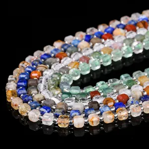 Perles cubes en agate et cristal naturel multicolores pour bijoux DIY 6mm 8mm