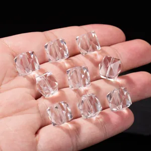 Natural clear white crystal faceted cube beads for DIY jewelry making accessories