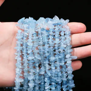 High-quality natural aquamarine crushed stone beads for DIY jewelry making and crafting
