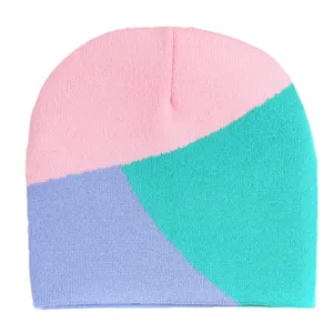 Berretto in maglia color-block alla moda in rosa viola e blu per l'inverno all'aperto