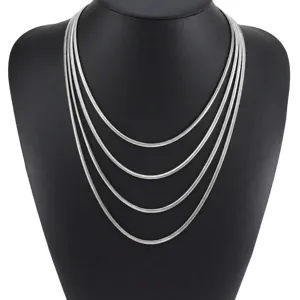 Comparison of 3mm stainless steel snake chain necklaces in 18, 20, 22, and 24 inch lengths.