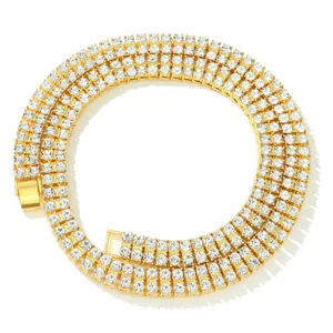Iced Out Doppelreihige Strass Hip Hop Kette Legierung Pave Zweireihiger Schmuck für Damen Herren Streetwear Party