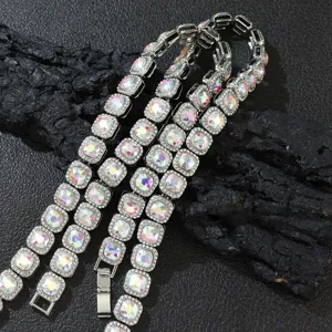 Hip Hop Gepersonaliseerde AB Kleurrijke Strass Vierkante Suikerklontje Cubaanse Schakelketting Choker Voor Mannen Vrouwen Sieraden