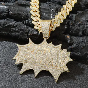 Men's Hip Hop Iced Out BOM Letter Pendant Necklace Alloy Rhinestone Cuban Link Chain Streetwear Jewelry Neck Accessory