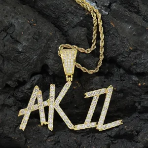 Hip Hop DIY Schreibschrift Buchstabe Anhänger Seilkette Halskette Kupfer Eingelegt Zirkonia Iced Out Anhänger Herren Damen Schmuck