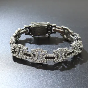 14 mm vereistes Glitzer-Cuban-Kettenarmband mit C-Gliedern im markanten Hip-Hop-Stil