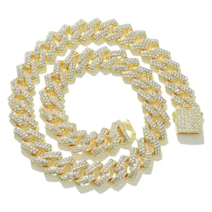 Hip Hop Iced Out Raute Cuban Gliederkette Strass Legierung Halskette Herren Damen Punk Schmuck Strass Kastenverschluss Kette