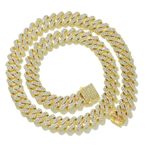 15mm Voll Strass Rhombische Panzerkette Halskette Hip Hop Iced Out Legierung Bling Halskette Armband Für Herren Damen Schmuck