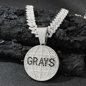 Iced Out Grays Buchstabe Rundscheibe Anhänger Halskette Hip Hop Punk Panzerkette Legierung Strass Streetwear Schmuck Für Herren Damen