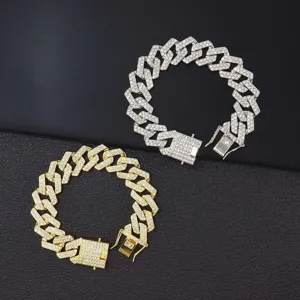 Zwei 20mm vollbesetzte Strass-Panzerarmbänder in Gold und Silber im Hip-Hop-Stil