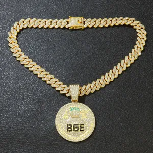 Iced-Out Goldene Panzerkette mit BGE Geldbeutel-Anhänger für stilvolle Hip-Hop-Mode
