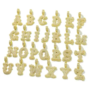 Hip Hop Kupfer Eingelegter Zirkonia Vereister Alphabet Anhänger Halskette Für Herren Damen Gold Silber Dornen-Design Alphabet Kordelkette Schmuck