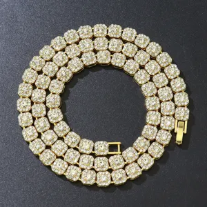 Hip Hop Iced Out Sugar Cube Cuban Chain Necklace Bracelet Rhinestone Alloy Gold Silver Plated Jewelry For Men Women