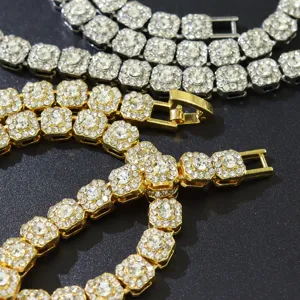 Close-up detail of 6mm iced-out sugar cube Cuban link chain with sparkling stones