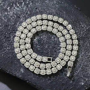 6mm iced out square link Cuban necklace with full rhinestones displayed on dark stone
