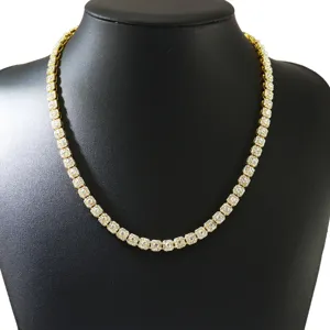 Detailed view of a 6mm gold plated iced out square stone choker chain on display bust