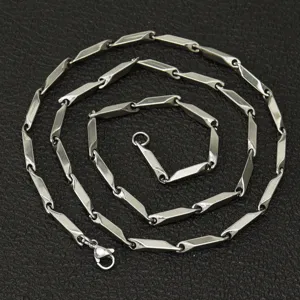 Collar de Cadena Cuadrada Rómbica de Acero Inoxidable Cadena de Eslabones de Bambú Hip Hop de Acero de Titanio para Hombres Mujeres Joyería Punk