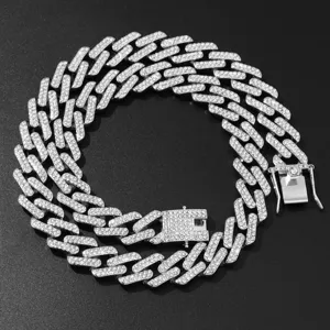 Herren Hip Hop Legierung Panzerkette Halskette Strass Voll Pave Geometrische Rhombus Kette Choker Für Biker Party Schmuck