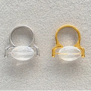 Minimalistische Messing Geometrische Open Ring Voor Dames Achttien Karaat Verguld Roterende Kunstglas Kraal Koreaanse Niche Design Sieraden