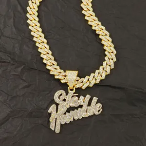 Iced Out Stay Humble Letter Pendant Necklace Alloy Rhinestone Cuban Link Chain Hip Hop Streetwear Jewelry For Men Women