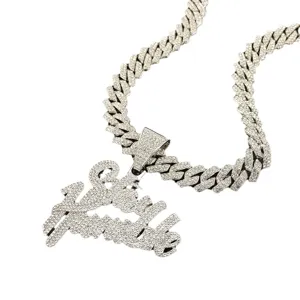Hip hop iced out Stay Humble letter pendant necklace with rhinestone Cuban link chain