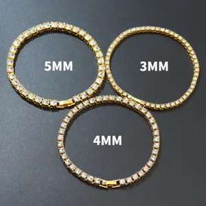 Hip Hop Alloy Rhinestone Tennis Chain Bracelet For Men Women Geometric Row Bling Crystal Strand Wrist Link Jewelry