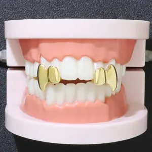 Colmillos de Vampiro Hip Hop Grillz Cobre Chapado en Oro Plata Grillz para Dientes Joyas para Disfraces de Fiesta de Halloween