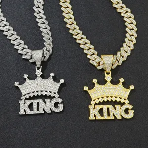 Iced out crown KING pendant necklaces in gold and silver finish with Cuban links