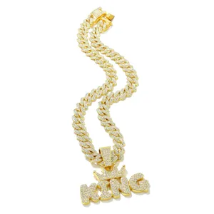 Iced out gold KING crown pendant with matching Cuban link chain for hip hop style