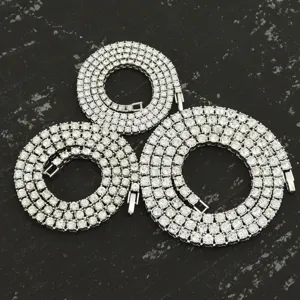 Hip Hop Legierung Strass Tennis Kette Halskette Für Herren Damen Kubanische Gliederkette Glänzende Reihenbohrer Kristall Halskette