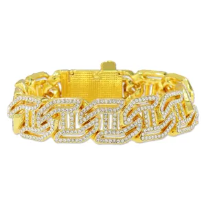 Schweres Hip-Hop-Armband im H-Design mit funkelnden Strasssteinen und goldener Veredelung