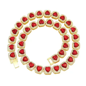 Hip Hop Herz Vereiste Panzerkette Halskette Strass Eingelegte Legierung Herzform Choker Halskette Für Unisex Party Schmuck