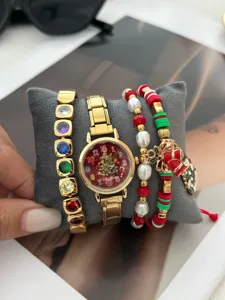 Set regalo orologio e bracciale di Natale per donna con cristalli colorati e ciondoli