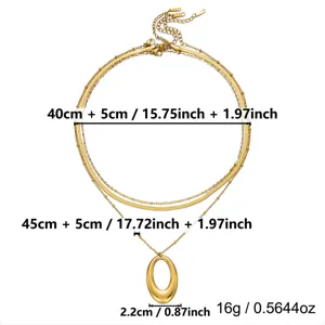 Detail view of gold snake chain necklace with oval pendant showing dimensions and weight.